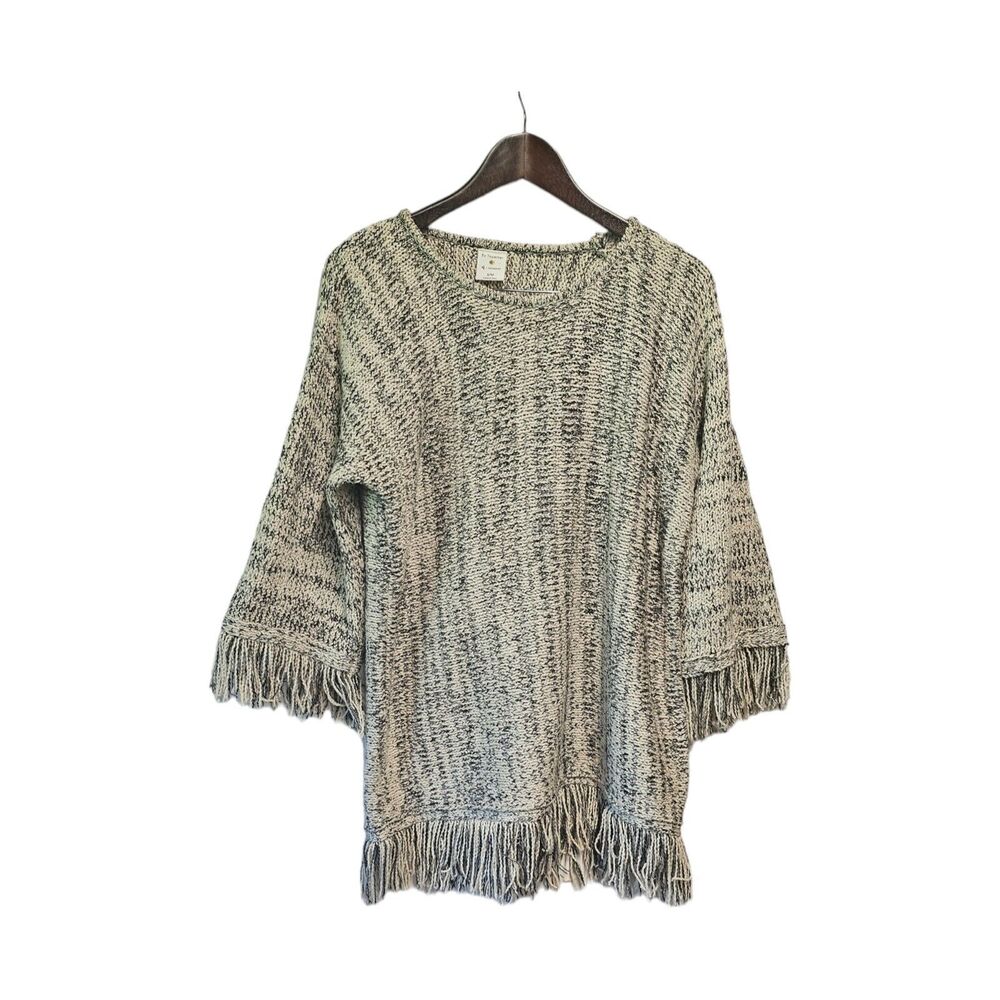 BY‎ TOGETHER Sweater Fringed Western S/M Cream & Black ANTHROPOLOGIE
